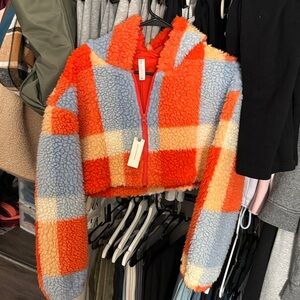 Anthropologie Orange and Blue Plaid Jacket